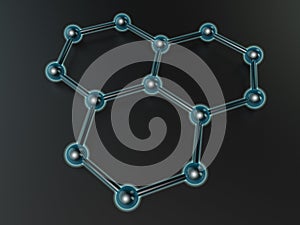 3D illustration of a glowing fragment of the crystal lattice of graphene, carbon molecule, superconductor, material of the future