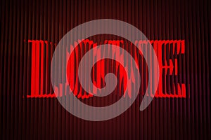 3D illustration of glowing love sign behind ribbed glass surface