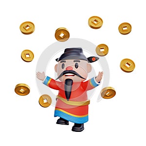 3D illustration of God of Wealth pose, Chinese New Year concept