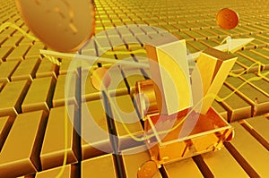 3D Illustration , Gold market stock wealth business finance