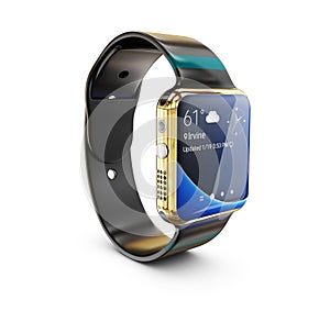 3d Illustration of gold Smart watch on white background