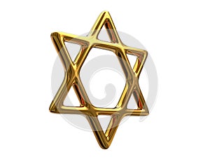 3D illustration of Gold star of David isolated on white background