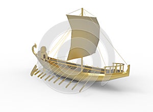 3d illustration of golden egyptian boat.