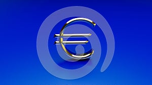 3D illustration of Golden Euro symbol on blue background