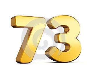 3d illustration of golden number seventy three or 73 isolated on white background with shadow.