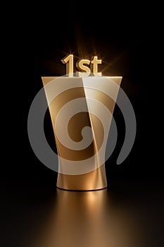 3d illustration of golden winner cup unique design, with 1st place sign