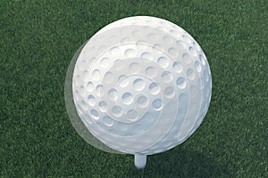 3D illustration Golf ball and ball in grass, close up view on tee ready to be shot. Golf ball top view.