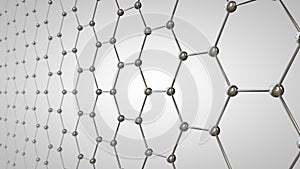 3D illustration of graphene grid, carbon molecules of metallic color. The idea of nanotechnology, superconductor and super battery