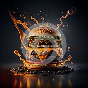 3D illustration graphic of one medium size burger with melted cheese