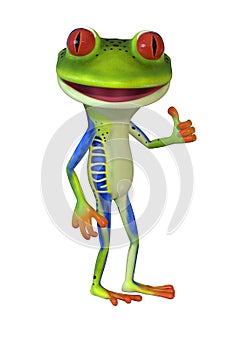 3d illustration of a green cartoon frog giving thumbs up.