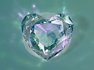 3d illustration. Green crystal heart on a light background