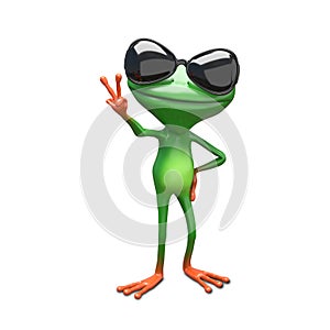 3D Illustration of a Green Frog in Black Glasses