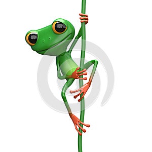 3D Illustration of a Green Frog on a Liana