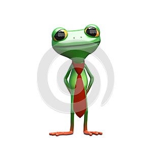 3D Illustration of a Green Frog on a Liana on a Jungle Background