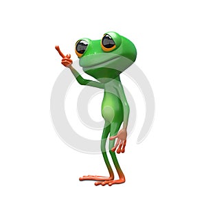 3D Illustration of a Green Frog with Pointing Finger