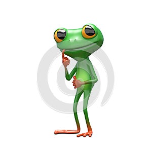 3D Illustration of a Green Frog with Pointing Finger in Mouth