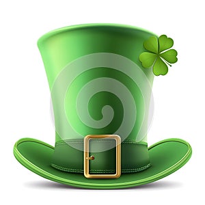 3D illustration of a green leprechaun hat for St. Patrick\'s Day. AI generated illustration.