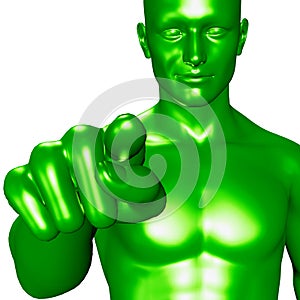 3d illustration of a green man pointing with her finger