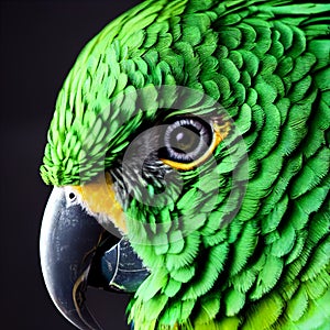 3d illustration of a green parrot face close up portrait Generative AI illustration