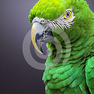 3d illustration of a green parrot face close up portrait Generative AI illustration