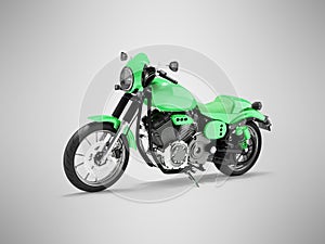 3D illustration of green sports motorcycle on gray background with shadow