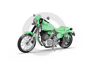 3D illustration of green sports motorcycle on white background with shadow