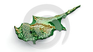 3D illustration of the green topographic map of Cyprus on a white background