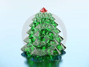 3D illustration group of green diamond christmas tree with a red