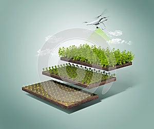 3d illustration of growth farming concept. Farming concept with steps of growth isolated.