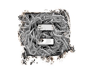 3D illustration grunge metal chain LETTER B, chrome alloy iron alphabe