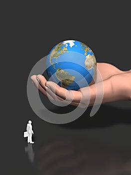 3D illustration of hand holding the earth