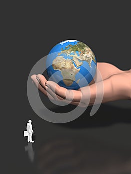 3D illustration of hand holding the earth