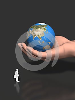 3D illustration of hand holding the earth