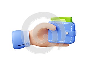 3D illustration of hand with wallet full of money