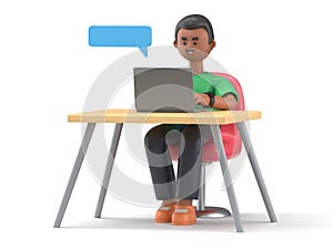 3D illustration of handsome afro man David with laptop. social media concept.3D rendering on white background.