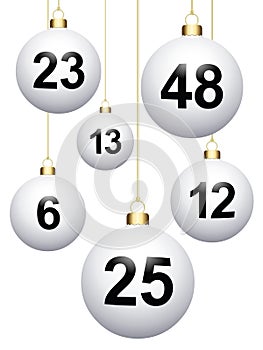 3D illustration with hanged Lotto balls isolated on white