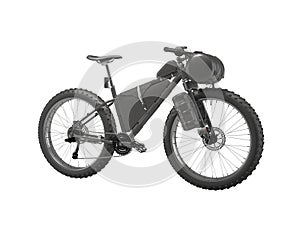 3d illustration of hardtail mountain sports bike for tourism with bags on white background no shadow