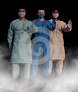 3D illustration of a healthcare professionals wearing mask and gloves