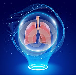 3D illustration of a healthy human lung inside a crystal ball showcases the patient\'s miracle of regaining healthy lungs