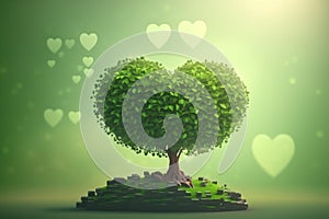 3d illustration of A heart-shaped tree with small leaves.