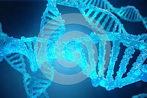 3D Illustration Helix DNA molecule with modified genes. Correcting mutation by genetic engineering. Concept Molecular