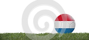 3D illustration holland flag on soccer ball on grass, copy space with white background