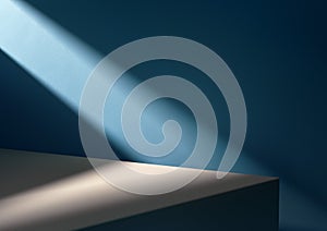 3D illustration of horizontally divided blue and beige background lit by diagonal light stripe