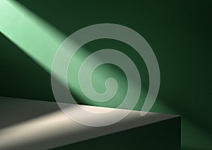 3D illustration of horizontally divided green and beige background lit by diagonal light stripe