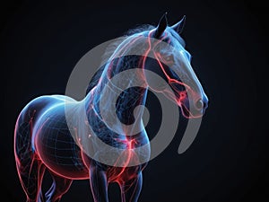 3D illustration of a horse with a circulatory system on a black background