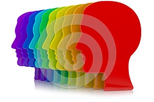 3d illustration of human head silhouette with rainbow colors