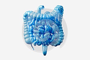 3d illustration of human intestine made of blue plastic