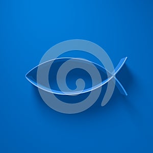 3D Illustration - Ichthys fish symbol with light above on blue