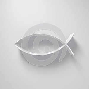 3D Illustration - Ichthys fish symbol with light above on grey