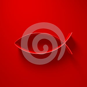 3D Illustration - Ichthys fish symbol with light above on red